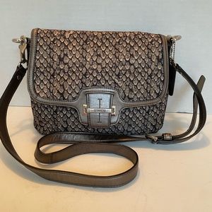 Coach Snakeskin Canvas / Leather Shoulder Bag / Convertible Purse Multi-Pocket
